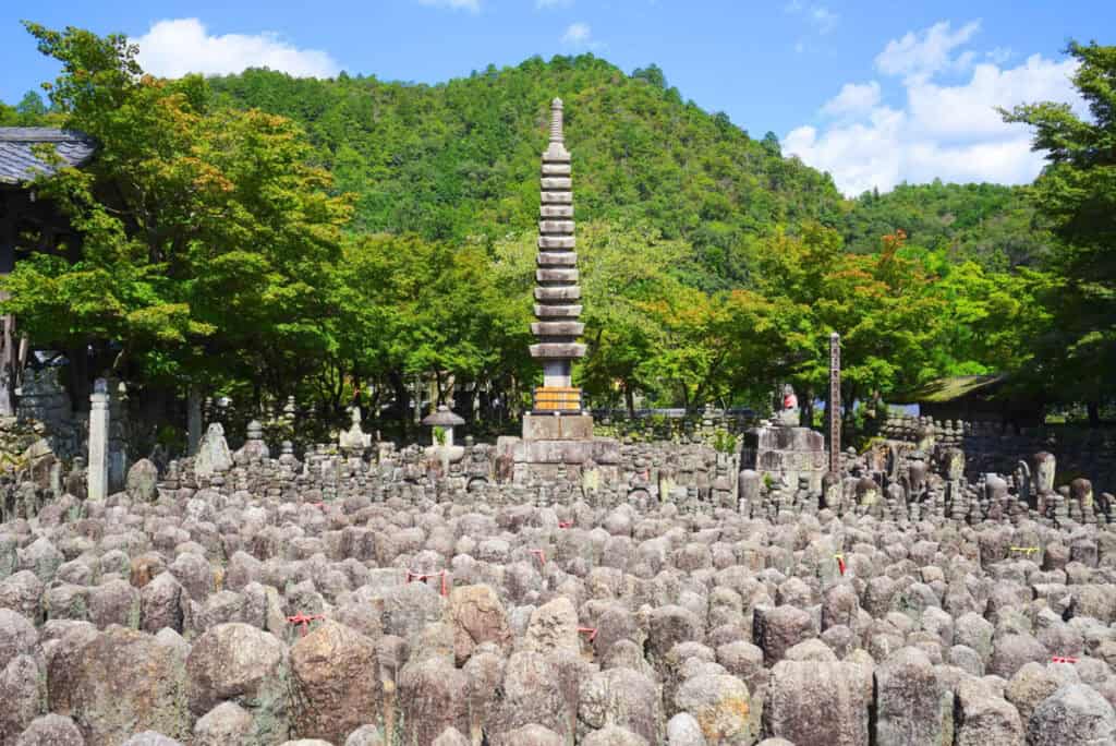 Stone grave markers at Adashino Nenbutsuji Temple in Kyoto, Japan